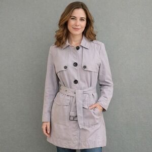 Cabi‎ Tanner Trench Coat 5296 S Periwinkle Linen Blend Trench Coat Belt Classic
